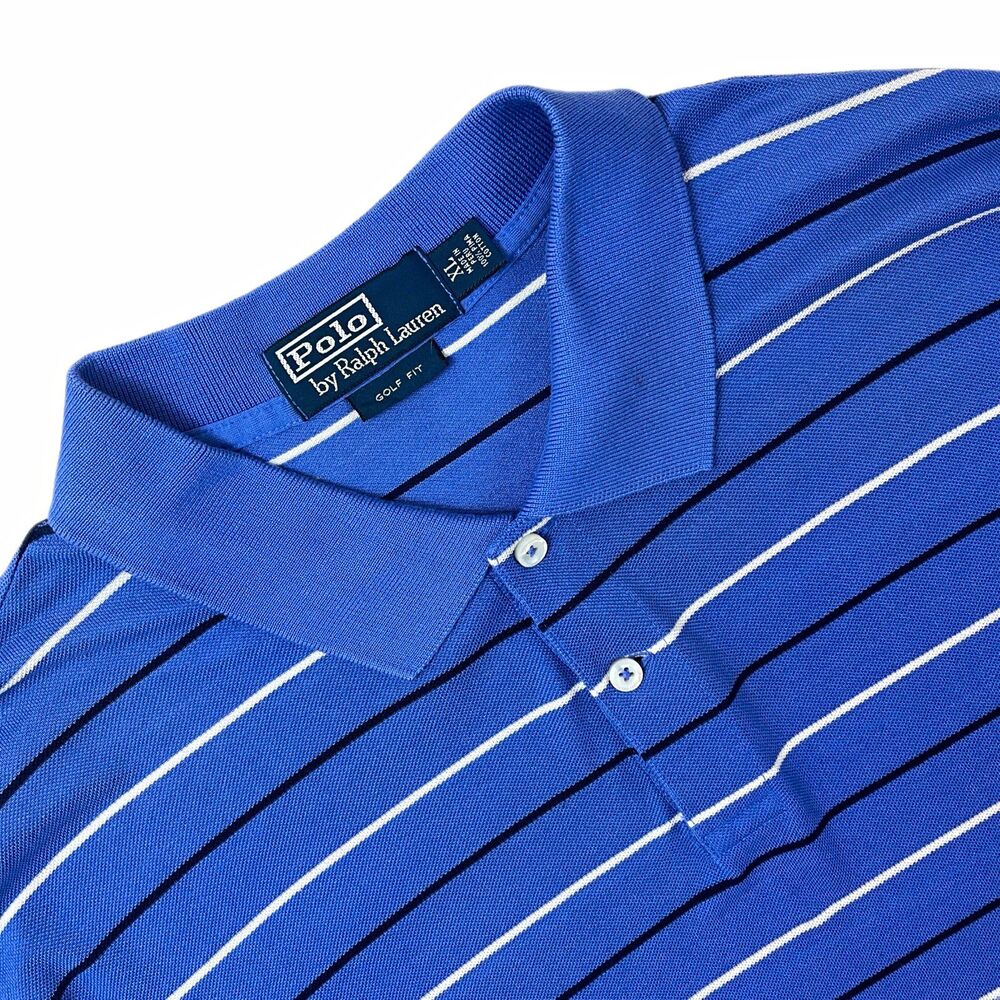 Polo Ralph Lauren Golf Fit Men’s XL Blue/White Striped Pima Cotton Polo